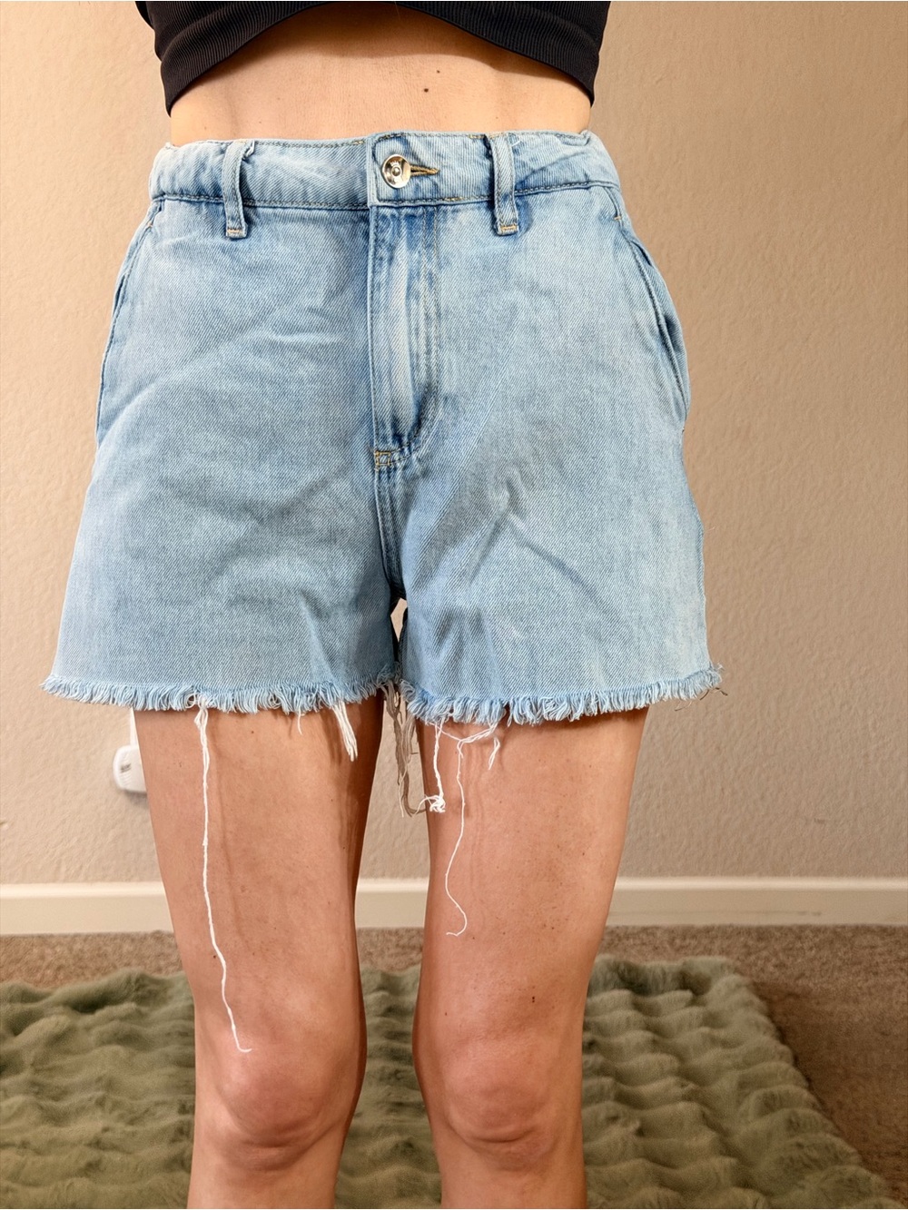 Zara Light Blue Frayed Hem Denim Shorts